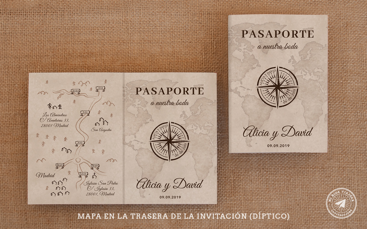 audición Español cooperar Invitaciones de boda de pasaporte • desde 0,85€ • Mi Boda Viajera •