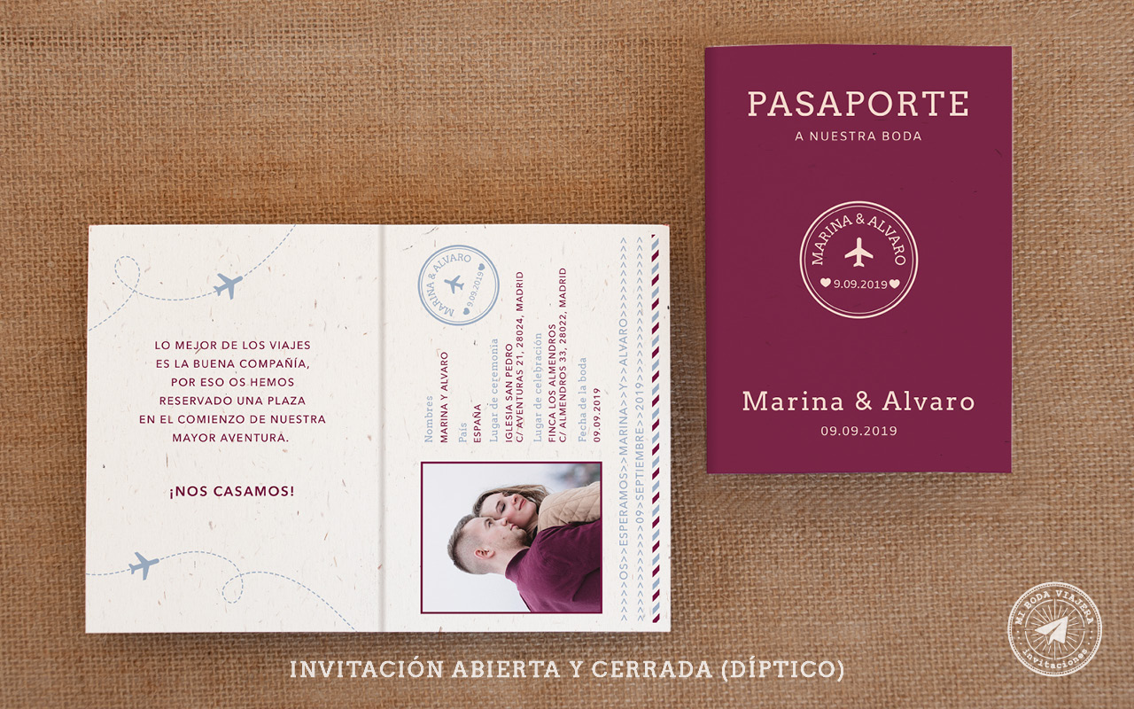 Invitaciones boda pasaporte • desde 0,85€ • Mi Boda Viajera •
